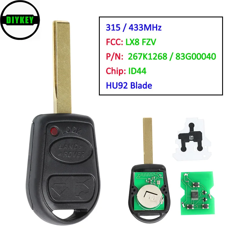 DIYKEY 315/433MHz ID44 HU92 Remote Key Fob 3 Buttons for Range Rover 2002 - 2006 Sport 2006, FCC: LX8FZV 267K1268 / 83G00040
DIYKEY 315/433MHz ID44 HU92 Remote Key Fob 3 Buttons for Range Rover 2002 - 2006 Sport 2006, FCC: LX8FZV 267K1268 / 83G00040