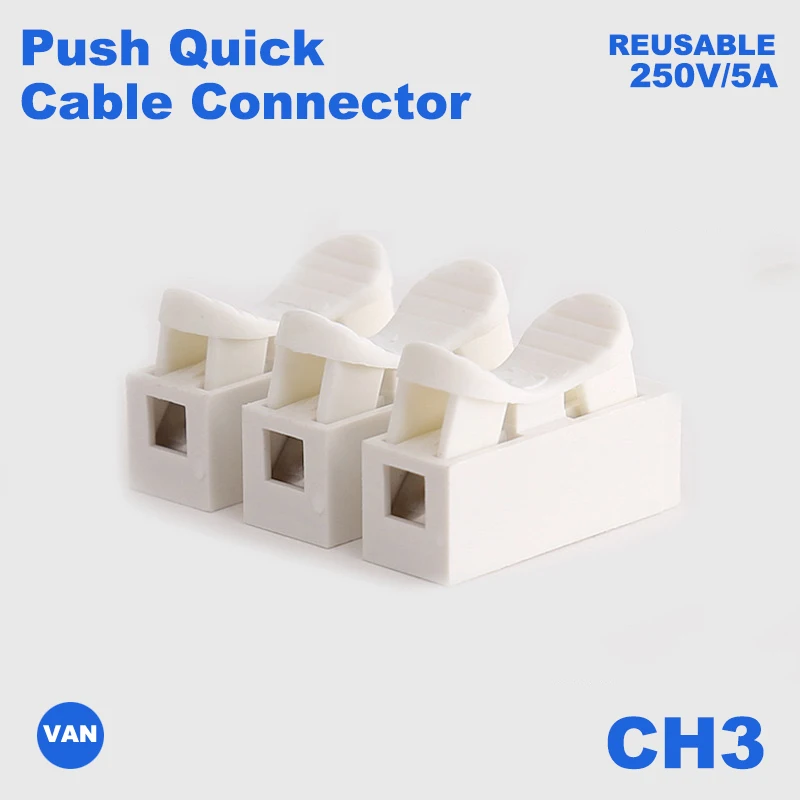 100pcs/Lot Terminal Block 10A 220V High Pressure Resistant CH3 Push Quick Wire Cable Connector White Wiring Terminal
100pcs/Lot Terminal Block 10A 220V High Pressure Resistant CH3 Push Quick Wire Cable Connector White Wiring Terminal