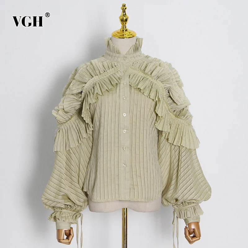 VGH рубашки прямого кроя для женщин со стоячим воротником с длинными рукавами-фонариками, платье в стиле пэчворк с оборками и Полосатые блузк... 
VGH рубашки прямого кроя для женщин со стоячим воротником с длинными рукавами-фонариками, платье в стиле пэчворк с оборками и Полосатые блузк...