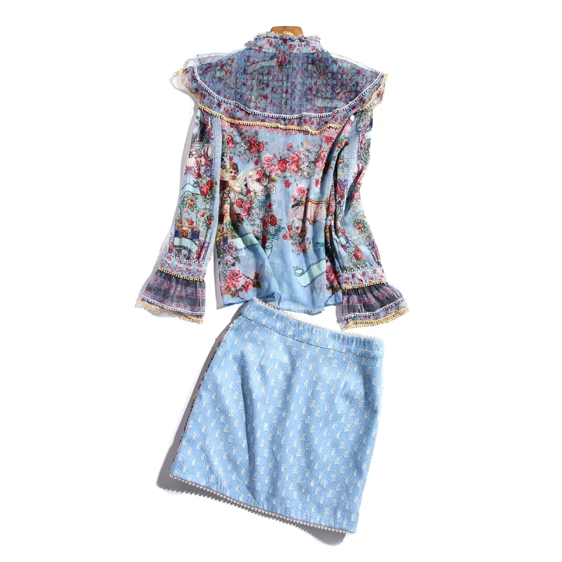 Designer Fashion Spring Autumn Mesh Stitching Floral Chiffon Shirt Printing Pearl Beading Half Skirt Party Casual Women'S Sets
Designer Fashion Spring Autumn Mesh Stitching Floral Chiffon Shirt Printing Pearl Beading Half Skirt Party Casual Women'S Sets