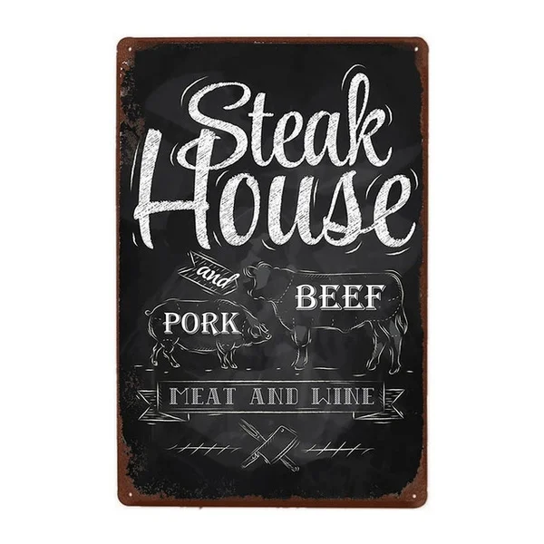Steak Home and Beef Pork Meat and Wine Metal Tin Sign 8x12 Inch Retro Home Kitchen Restaurant Wall Decor
Steak Home and Beef Pork Meat and Wine Metal Tin Sign 8x12 Inch Retro Home Kitchen Restaurant Wall Decor