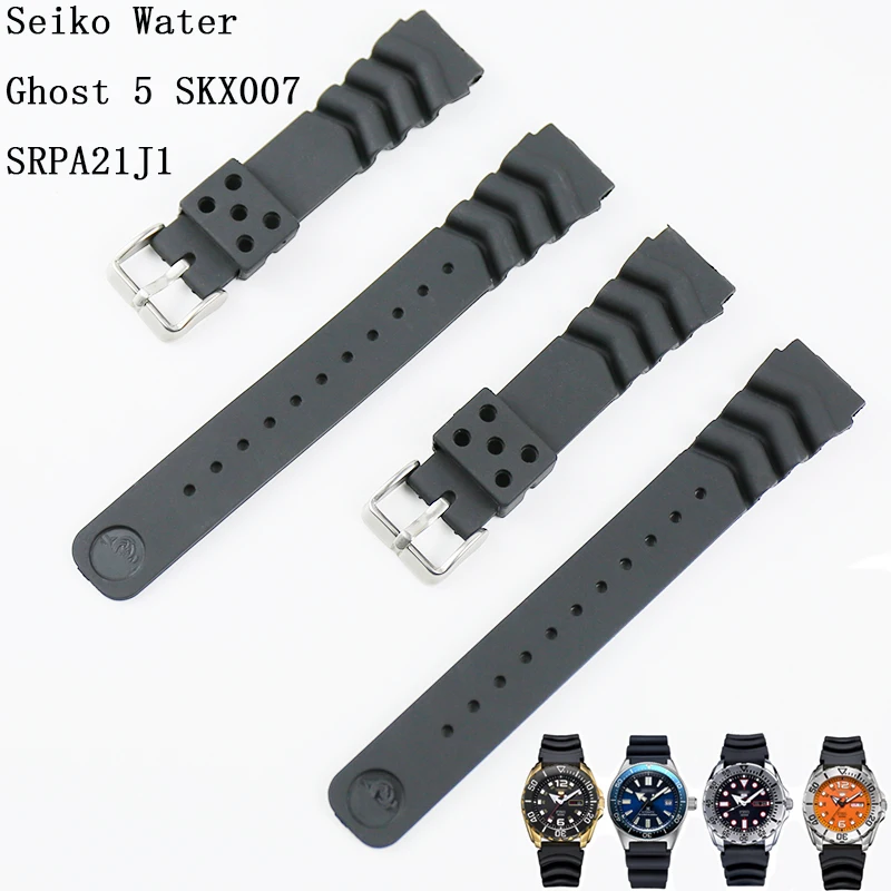 Ремешок силиконовый для часов Seiko 5 SRP601J1 водонепроницаемый спортивный браслет с
