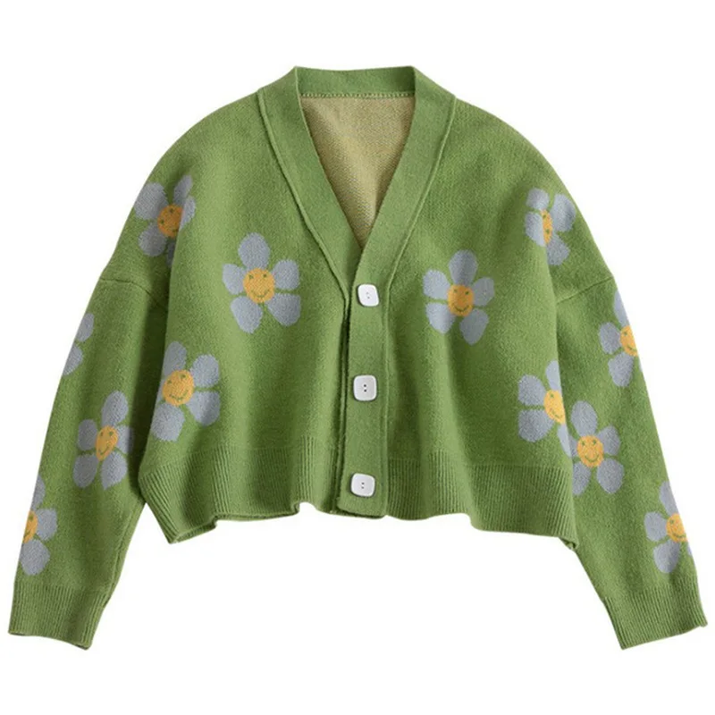 Preppy Style Flower Knitted Cardigans Sweater Women V Neck Loose Elegaht Thicked Pull Femme Short Casual Warm Outerwear Coat
Preppy Style Flower Knitted Cardigans Sweater Women V Neck Loose Elegaht Thicked Pull Femme Short Casual Warm Outerwear Coat