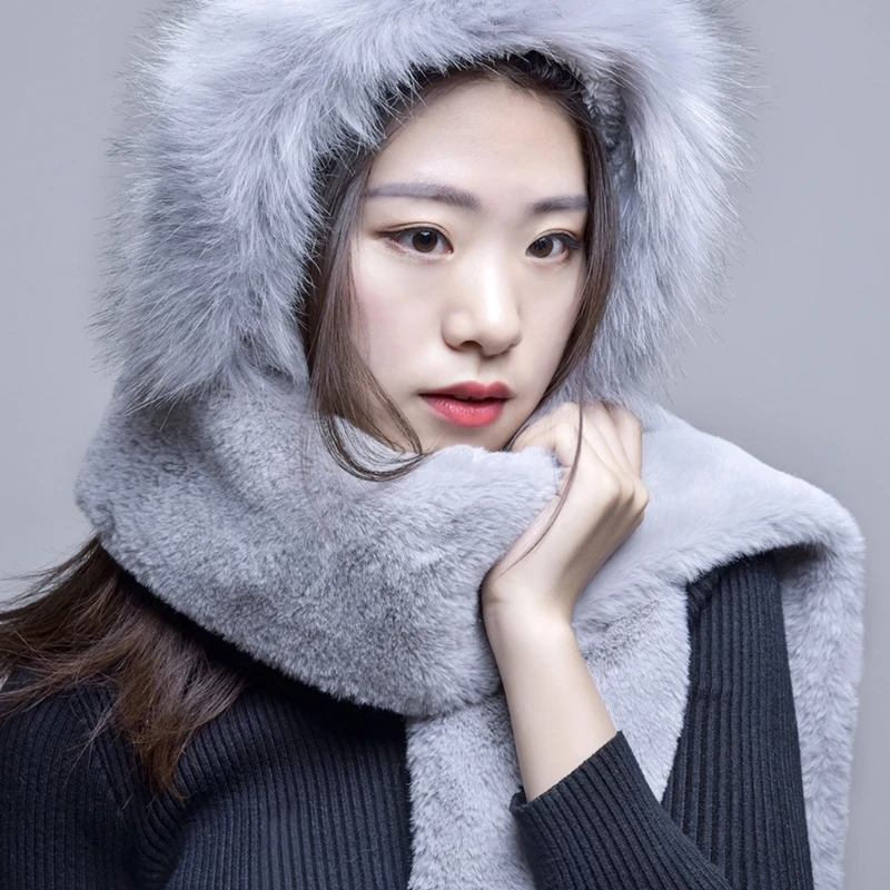 Winter 2 In 1 Hooded Long Scarf Beanie Hat Solid Color Thicken Double Layer Fuzzy Plush Earflap Cap Neck Warmer Wrap
Winter 2 In 1 Hooded Long Scarf Beanie Hat Solid Color Thicken Double Layer Fuzzy Plush Earflap Cap Neck Warmer Wrap