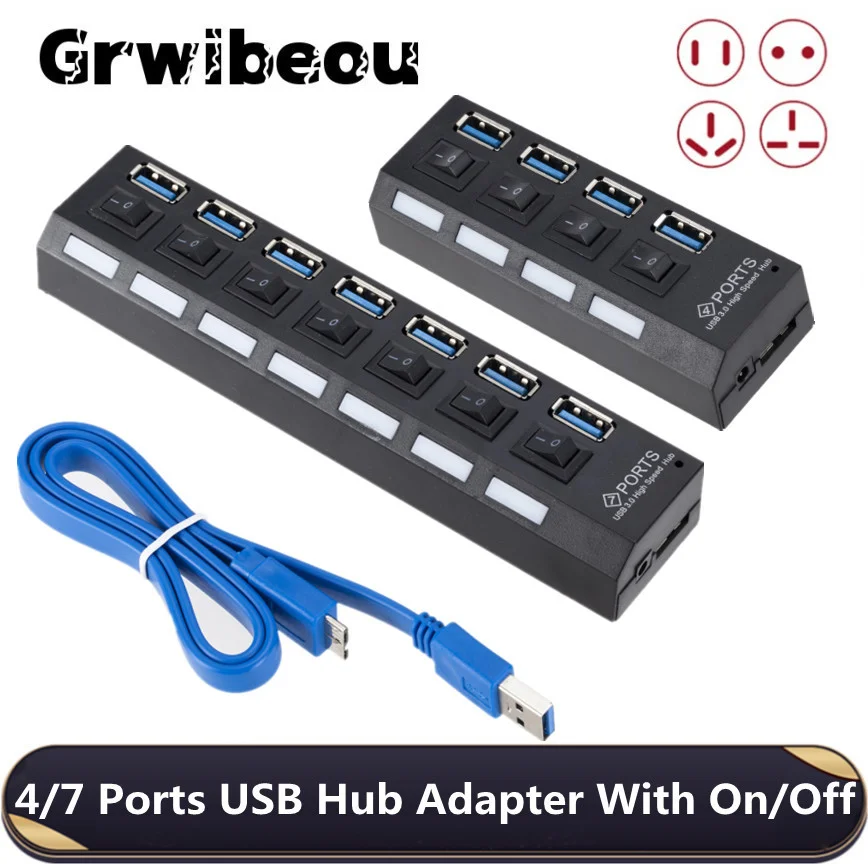 Grwibeou 4/7 port USB HUB 3.0 Multi USB Splitter USB Hab With Switch Power Adapter Mini Hub Splitter PC Laptop Cable Connector
Grwibeou 4/7 port USB HUB 3.0 Multi USB Splitter USB Hab With Switch Power Adapter Mini Hub Splitter PC Laptop Cable Connector