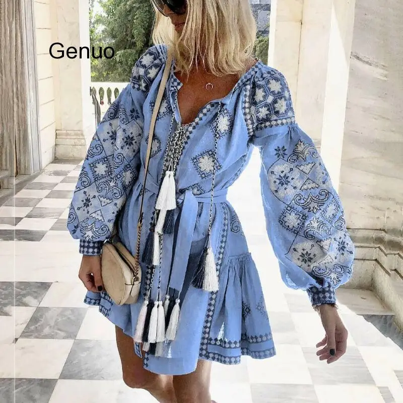 Women Tassel Floral Print BOHO Dress Lacing Up Boho Floral V Neck Spliced Wood Ear Ruffles Lantern Long Sleeve Mini Short Dresse
Women Tassel Floral Print BOHO Dress Lacing Up Boho Floral V Neck Spliced Wood Ear Ruffles Lantern Long Sleeve Mini Short Dresse