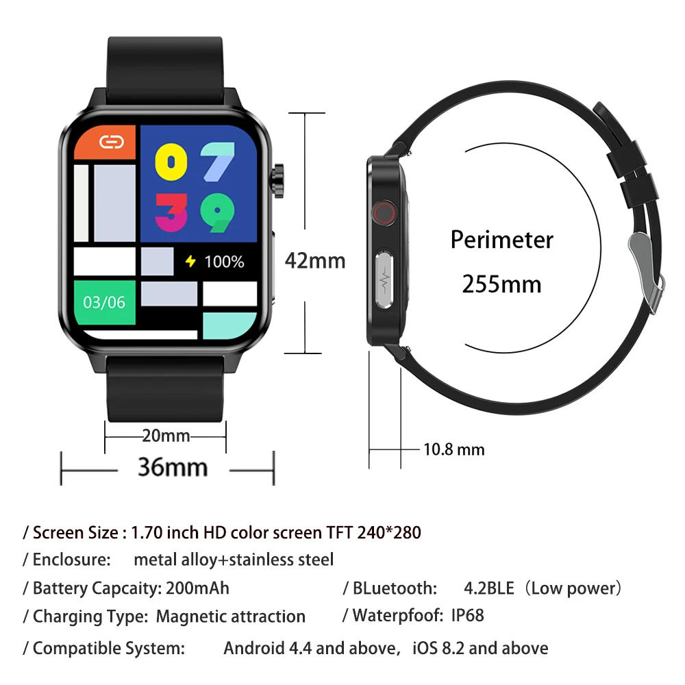 Смарт-часы с ЭКГ для мужчин и женщин цифровые наручные часы 1 7 дюйма измерение