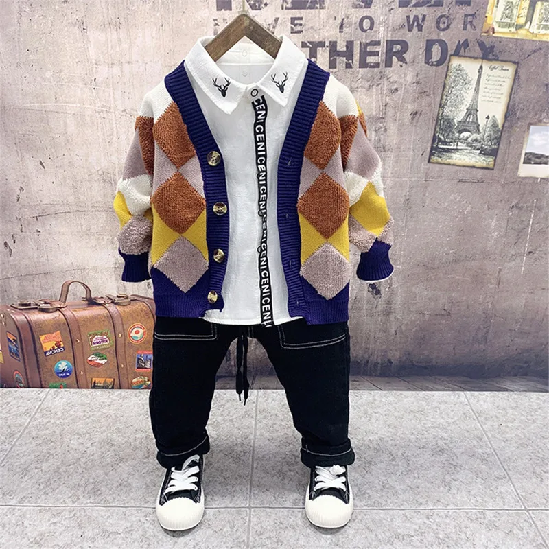 2 3 4 5 6 Y Toddler Boys Clothing Sets Fashion Thick Shirt Knit Cardigan Pants 3pcs Children Sport Suit For Boy High Quality New 
2 3 4 5 6 Y Toddler Boys Clothing Sets Fashion Thick Shirt Knit Cardigan Pants 3pcs Children Sport Suit For Boy High Quality New
