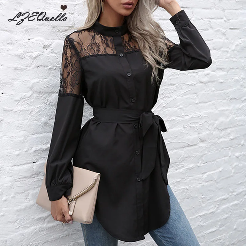 LZEQuella Elegant Lace Shirt Dress Women Buttons Sashes Belt Dress Mini Short Spring Dresses Streetwear Summer Clothing Vestidos
LZEQuella Elegant Lace Shirt Dress Women Buttons Sashes Belt Dress Mini Short Spring Dresses Streetwear Summer Clothing Vestidos