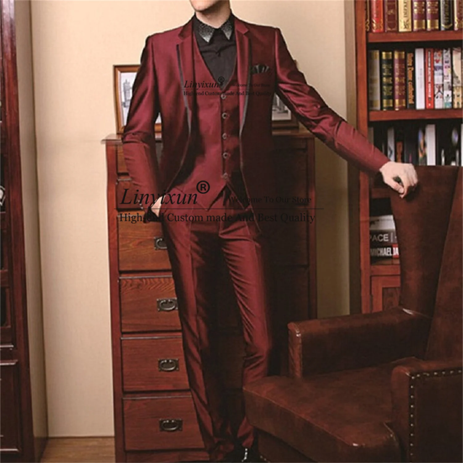 Fashion Burgundy Groom Wedding Tuxedos 3 Pieces Jacket Vest Pants Set Men's Suits For Groomsman Blazer Male Prom Costume Homme
Fashion Burgundy Groom Wedding Tuxedos 3 Pieces Jacket Vest Pants Set Men's Suits For Groomsman Blazer Male Prom Costume Homme