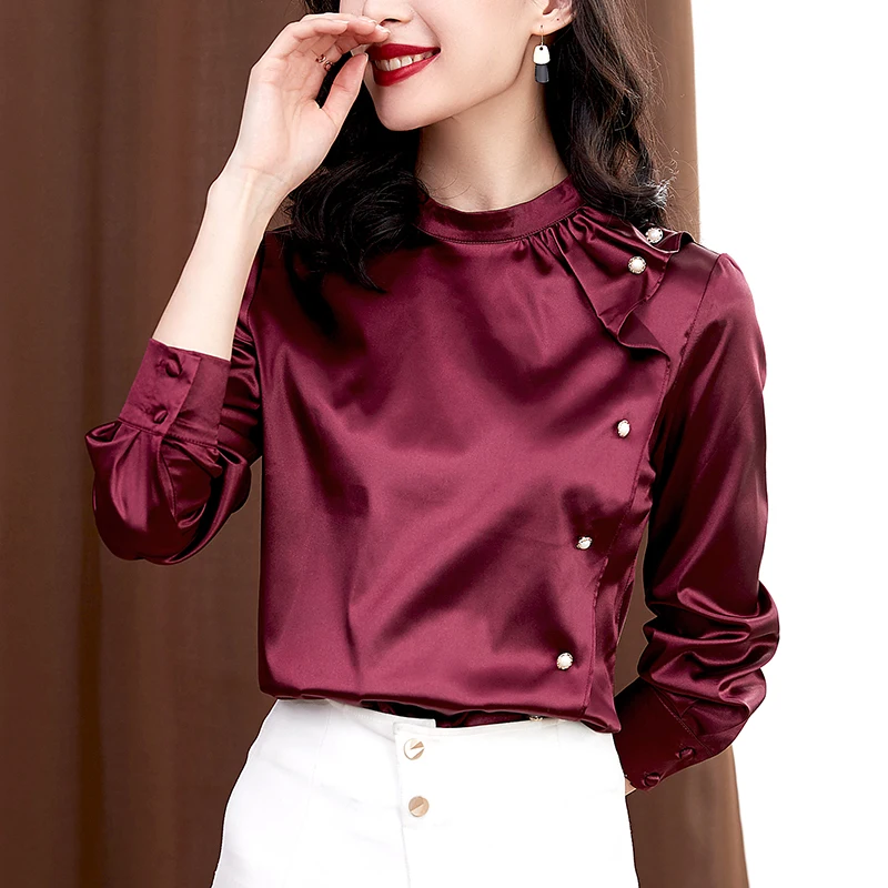 Korean Women Silk Shirts Satin Blouses Woman Silk Beading Blouse Women Long Sleeve Shirts Tops Plus Size Woman Ruflles Shirt Top
Korean Women Silk Shirts Satin Blouses Woman Silk Beading Blouse Women Long Sleeve Shirts Tops Plus Size Woman Ruflles Shirt Top