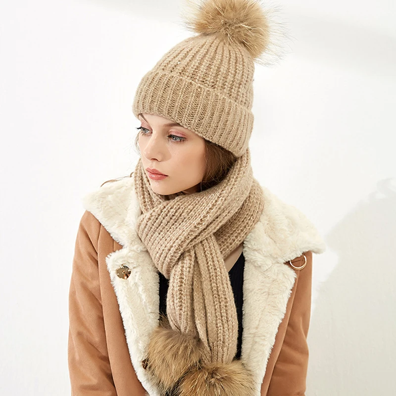 Hat Scarf Set Women Winter Acrylic Knit Beanie Real Raccoon Fur Pompom Autumn Warm Skiing Accessory For Young Lady
Hat Scarf Set Women Winter Acrylic Knit Beanie Real Raccoon Fur Pompom Autumn Warm Skiing Accessory For Young Lady