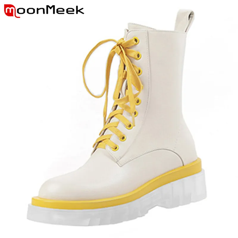MoonMeek 2021 Hot Sale Flat Platform Shoes Women Boots Genuine Leather Shoes Lace Up Zip Fashion Cool Ankle Boots Women
MoonMeek 2021 Hot Sale Flat Platform Shoes Women Boots Genuine Leather Shoes Lace Up Zip Fashion Cool Ankle Boots Women