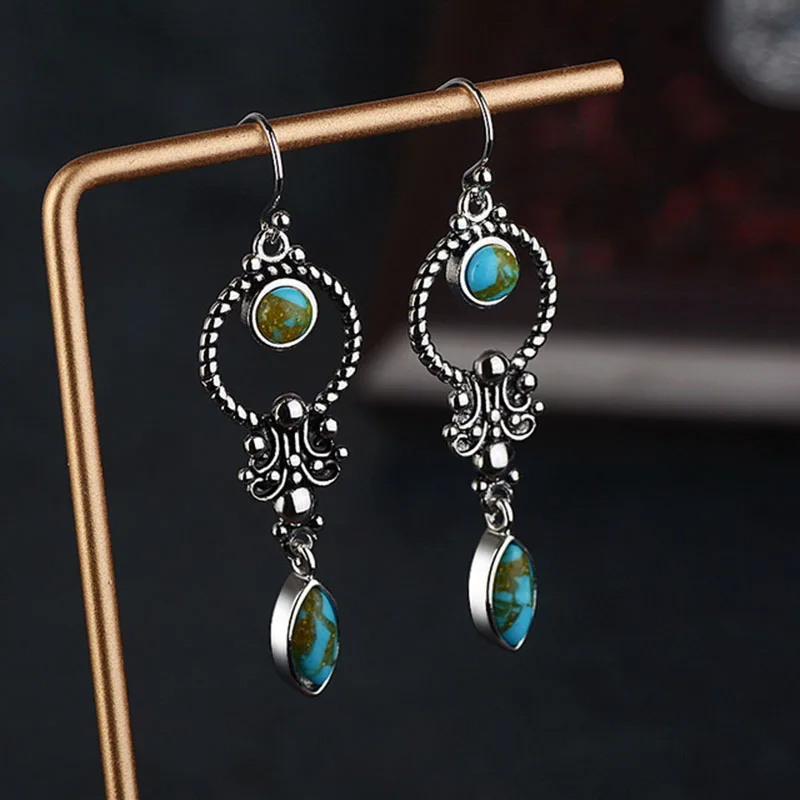 BLACK ANGEL Vintage Turquoise Gemstone Drop Earrings 100% 925 Sterling Silver Dangle Hook Earrings Fine Jewelry Wholesale
BLACK ANGEL Vintage Turquoise Gemstone Drop Earrings 100% 925 Sterling Silver Dangle Hook Earrings Fine Jewelry Wholesale