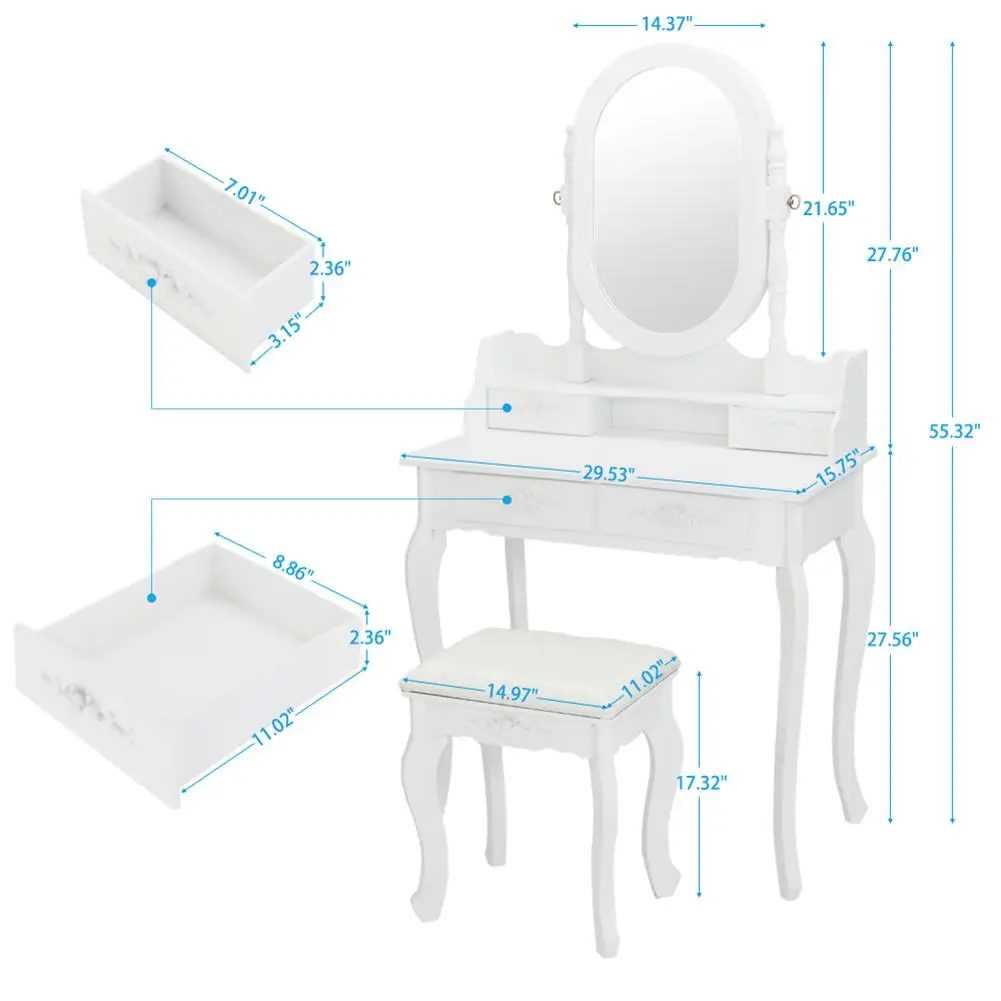 Concise 5 Drawer Vanity Makeup Dressing Table With Mirror Dresser Chair White Makeup Vanity Table Set Jewelry Storage Cabinet
Concise 5 Drawer Vanity Makeup Dressing Table With Mirror Dresser Chair White Makeup Vanity Table Set Jewelry Storage Cabinet