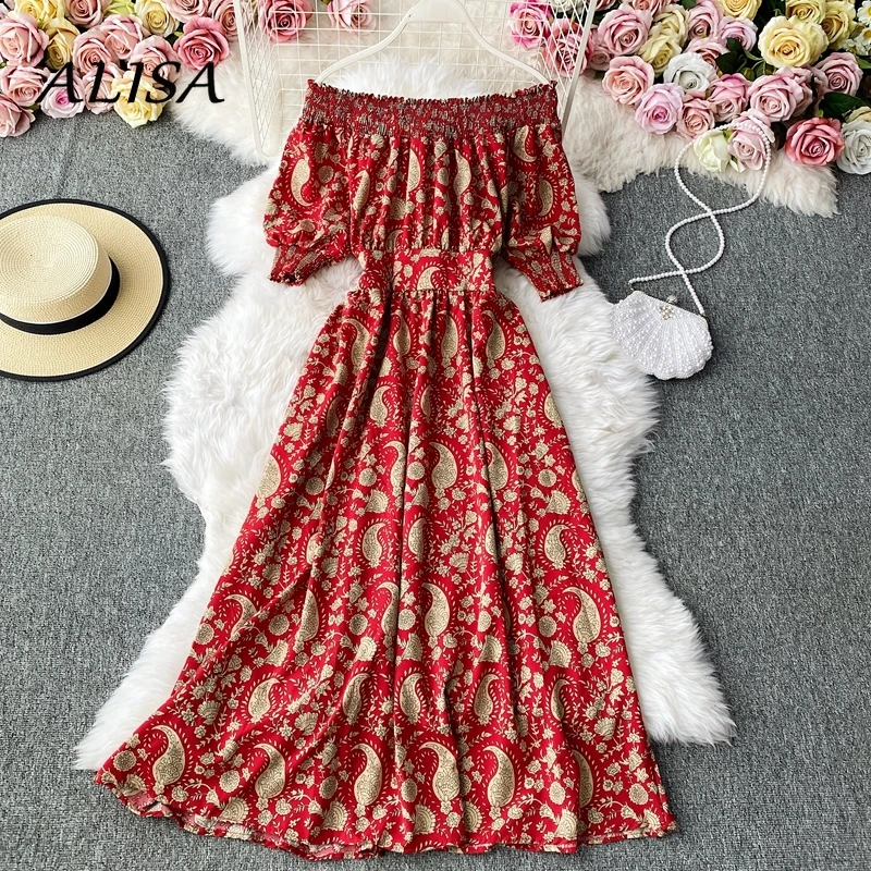 Slash Neck Off Shoulder Sexy Dress Women Vintage Printing Chiffon Floral Retro Beach Dresses Ladies Boho High Waist Dress
Slash Neck Off Shoulder Sexy Dress Women Vintage Printing Chiffon Floral Retro Beach Dresses Ladies Boho High Waist Dress