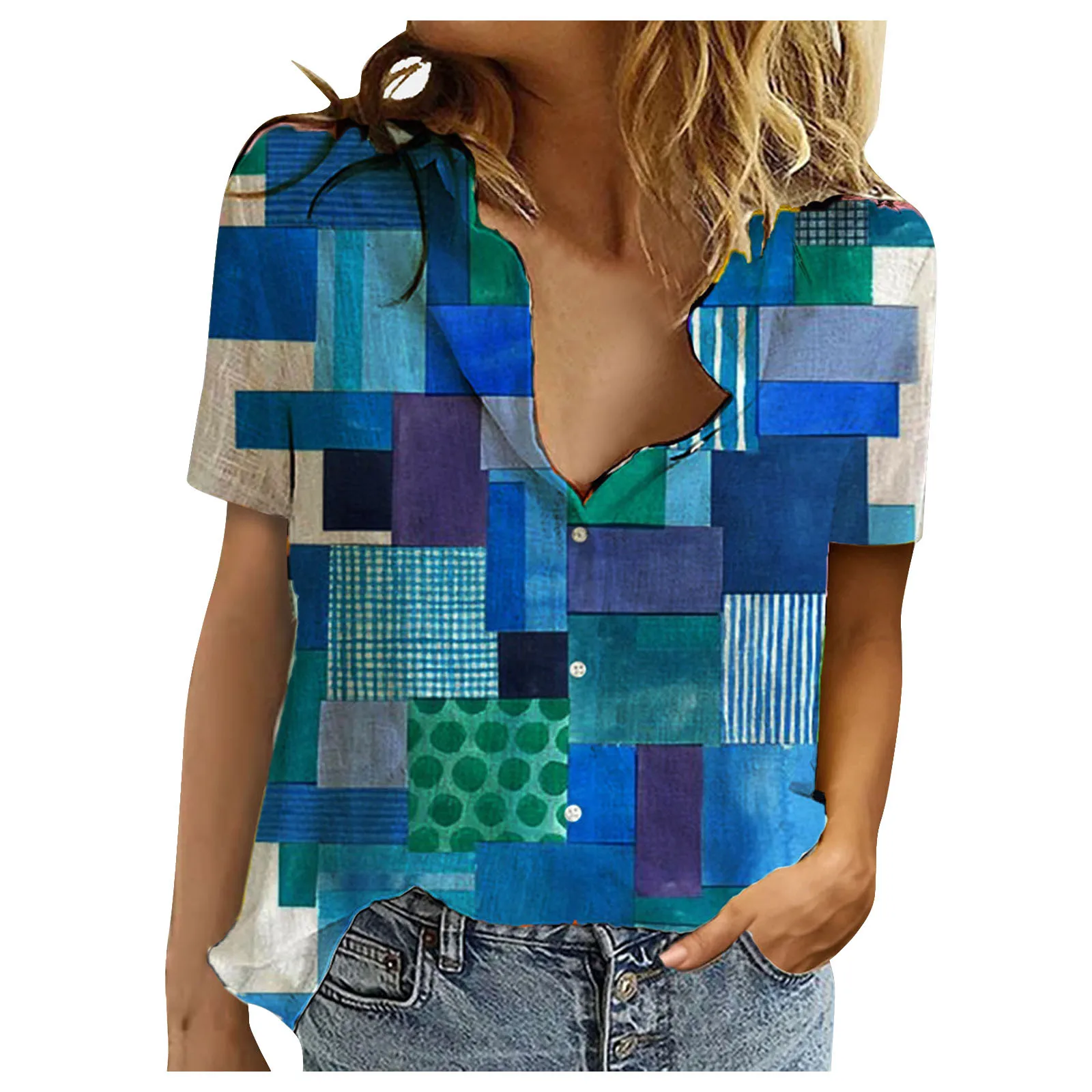 T Shirt Women Print Color Turn Down Collar Short-Sleeve Button Top Ladies Fashion Casual Short Shirt blusas mujer de moda 2021
T Shirt Women Print Color Turn Down Collar Short-Sleeve Button Top Ladies Fashion Casual Short Shirt blusas mujer de moda 2021