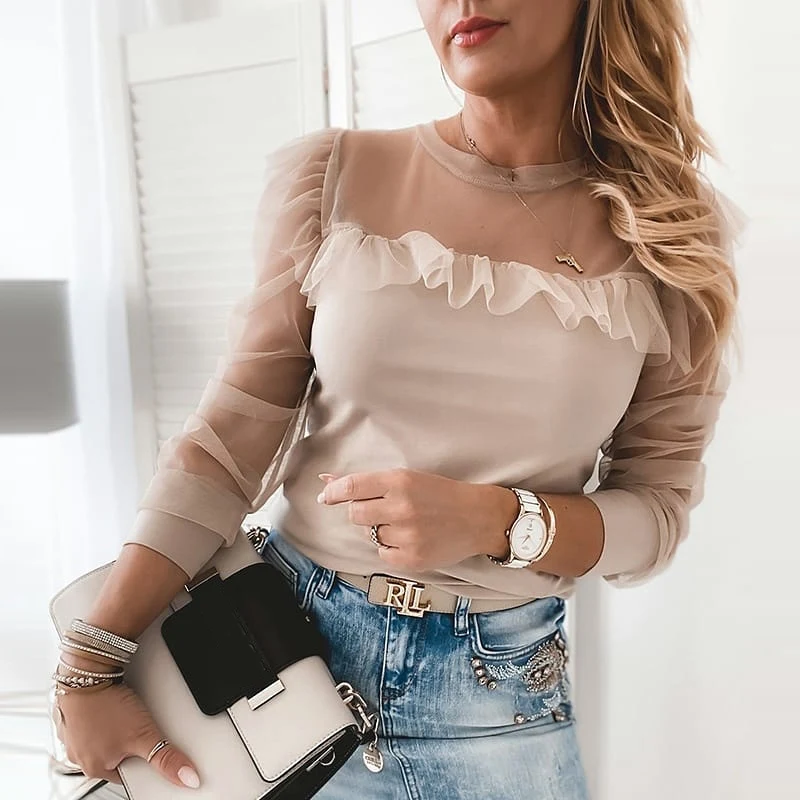 Women's Mesh Ruffles Leopard Print Blouse Spring See Through Long Sleeve Female Tops 2021 New Summer Casual Ladies Blouses
Women's Mesh Ruffles Leopard Print Blouse Spring See Through Long Sleeve Female Tops 2021 New Summer Casual Ladies Blouses