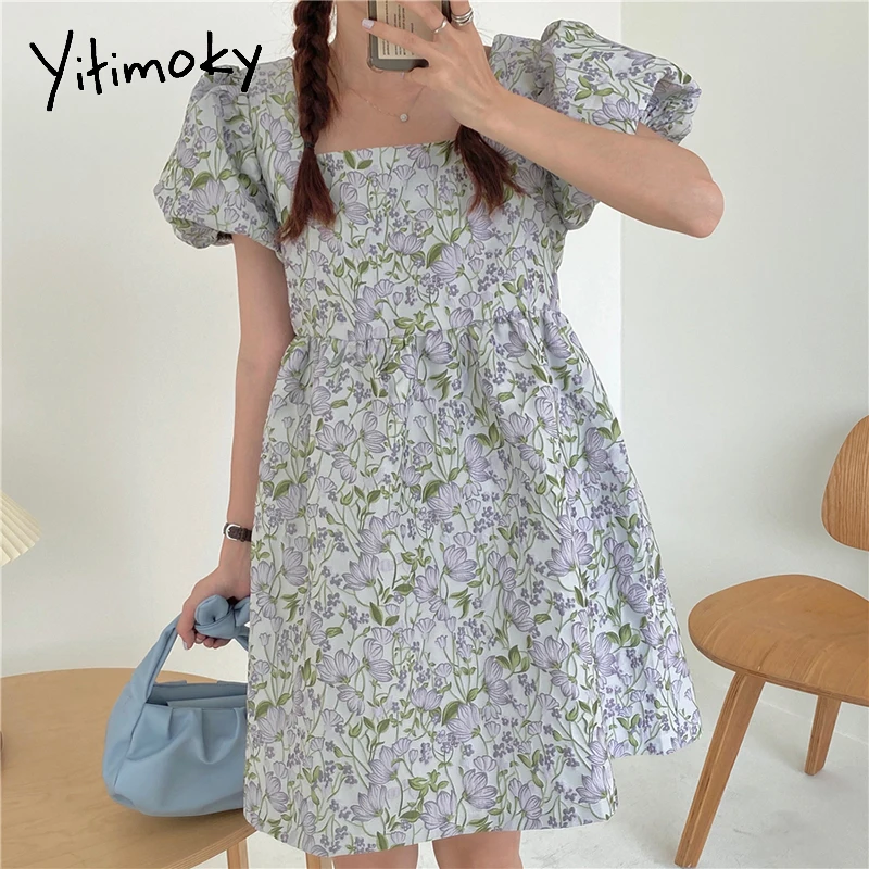 Yitimoky Floral Dress for Women Short Puff Sleeve Clothing Summer Korean New Loose Style Dresses Slash Neck Knee-Length Sundress
Yitimoky Floral Dress for Women Short Puff Sleeve Clothing Summer Korean New Loose Style Dresses Slash Neck Knee-Length Sundress