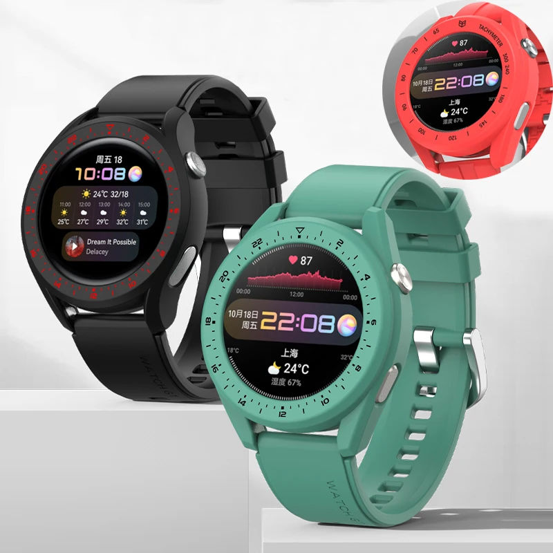 Силиконовый ремешок для наручных часов защитный чехол с кольцом Huawei Watch 3/3pro GT 2 GT2