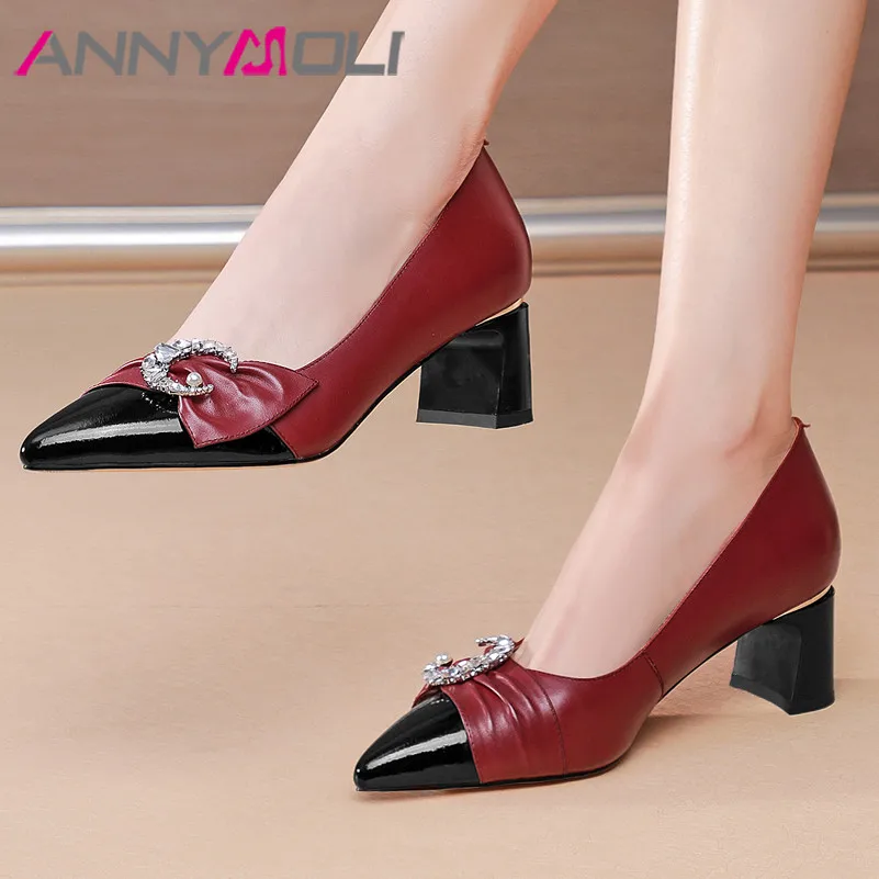 ANNYMOLI Pointed Toe Shoes Bow Genuine Leather Women High Heel Pumps Pearl Crystal Fashion Shoes Block Heels Footwear Beige 42
ANNYMOLI Pointed Toe Shoes Bow Genuine Leather Women High Heel Pumps Pearl Crystal Fashion Shoes Block Heels Footwear Beige 42