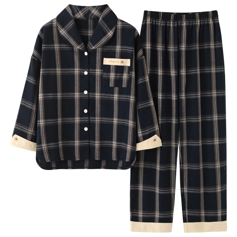 Spring and Autumn New Pajamas Women's Pure Cotton Korean Style Simple and Fashionable Plaid Home Service Two-piece Suit Homewear
Spring and Autumn New Pajamas Women's Pure Cotton Korean Style Simple and Fashionable Plaid Home Service Two-piece Suit Homewear