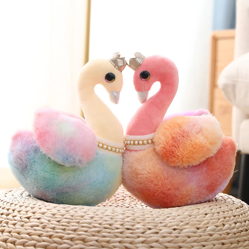 

New 25/30/40CM Cute Rainbow Plush Swan Toys Stuffed Animal Swan Wear Crown Princess Style Toys For Children Cute Kids Girls Doll