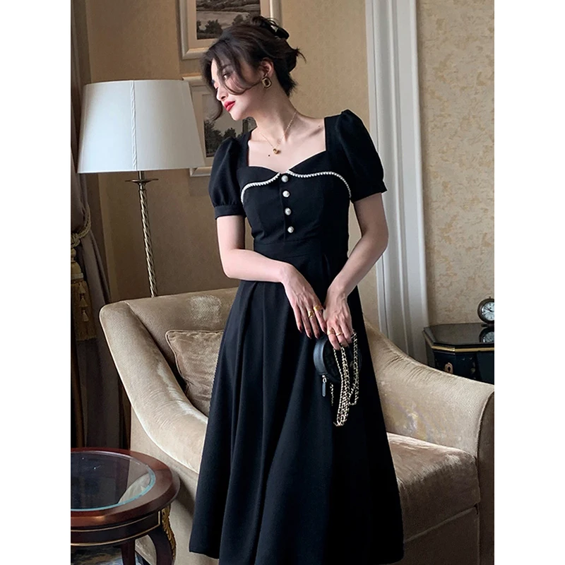 2021 French Vintage Black Dress Women Square Collar Puff Sleeve Slim Dresses Women Elegant Party One-Piece Dress Female CX1830
2021 French Vintage Black Dress Women Square Collar Puff Sleeve Slim Dresses Women Elegant Party One-Piece Dress Female CX1830