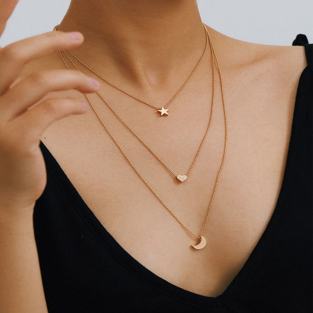 Bohemian Layered Necklaces for Women Gold Color Heart Star Moon Choker Pendant Necklace Trendy Jewelry Gift Collar
Bohemian Layered Necklaces for Women Gold Color Heart Star Moon Choker Pendant Necklace Trendy Jewelry Gift Collar