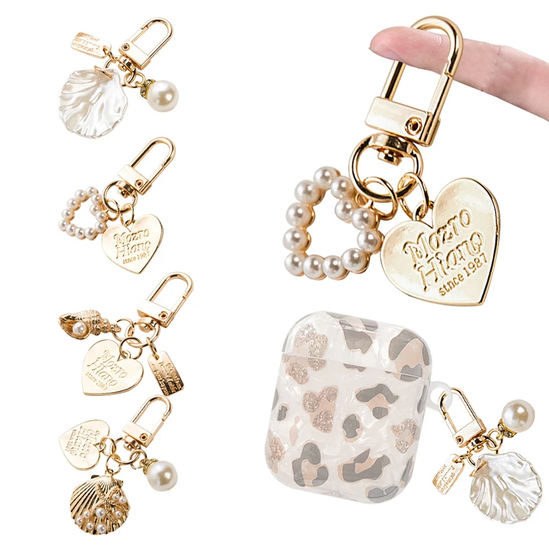 

Creative Cute Shell Conch Pearl Keychain Women Charm Bag Trinket Metal Letter Heart Car Keyring for AirPods Earphone Accessories