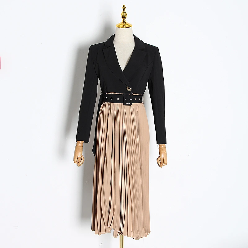 GALCAUR Korean Dress For Women Lapel Long Sleeve High Waist Sashes Hit Color Pleated Mid Dresses Female 2020 Autumn New Clothing
GALCAUR Korean Dress For Women Lapel Long Sleeve High Waist Sashes Hit Color Pleated Mid Dresses Female 2020 Autumn New Clothing