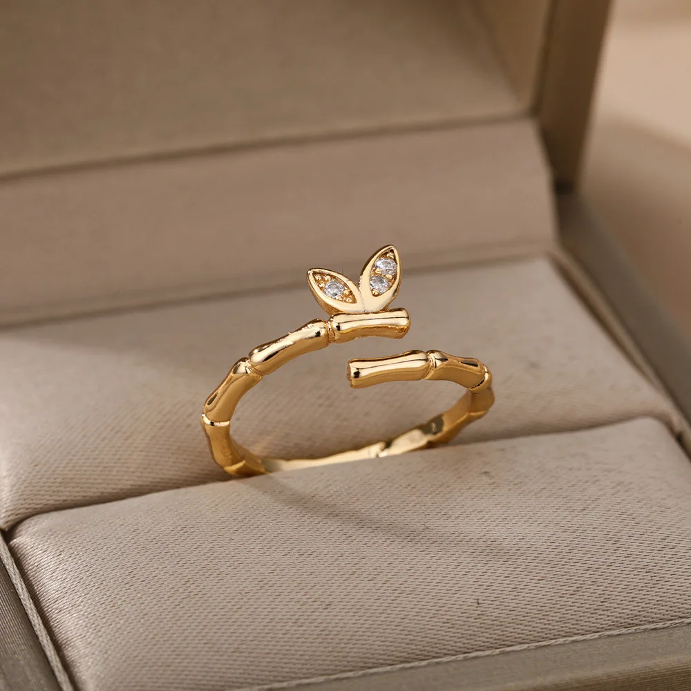 Bamboo Butterfly Rings for Women Girls CZ Zircon Open Adjustable Wedding Rings Stainless Steel Jewelry Valentine's Day Gift
Bamboo Butterfly Rings for Women Girls CZ Zircon Open Adjustable Wedding Rings Stainless Steel Jewelry Valentine's Day Gift