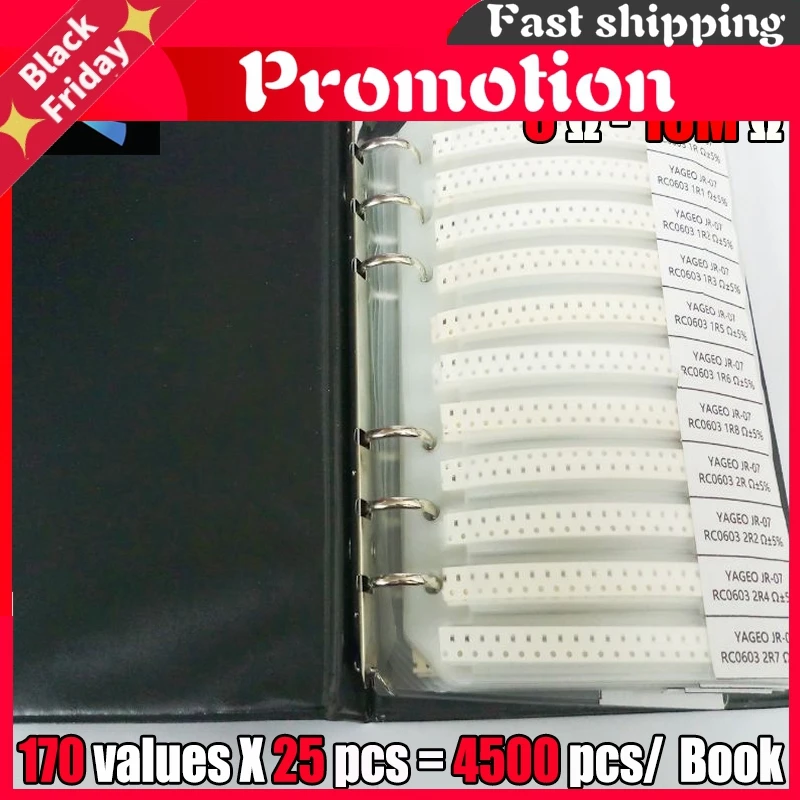 4250 PCS/LOT RC0603 FR-07 0603 1% SMD Resistor Sample Book 0R~10M Tolerance 170 Values 25pcs 4250 pcs Resistors Kit
4250 PCS/LOT RC0603 FR-07 0603 1% SMD Resistor Sample Book 0R~10M Tolerance 170 Values 25pcs 4250 pcs Resistors Kit