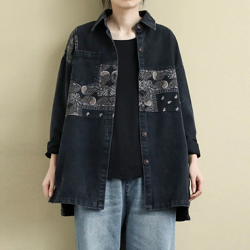 NINI WONDERLAND 2021 Autumn Winter Loose Cotton Denim Jacket Coat Women Long Sleeve Patchwork Print Irregular Long Cardigan Coat
NINI WONDERLAND 2021 Autumn Winter Loose Cotton Denim Jacket Coat Women Long Sleeve Patchwork Print Irregular Long Cardigan Coat