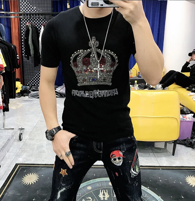New 2020 design Hot Drilling T-Shirt Men's Black Cotton Short Tshirt High Quality Rhinestone Top Tees Shirt Male Shining lights
New 2020 design Hot Drilling T-Shirt Men's Black Cotton Short Tshirt High Quality Rhinestone Top Tees Shirt Male Shining lights