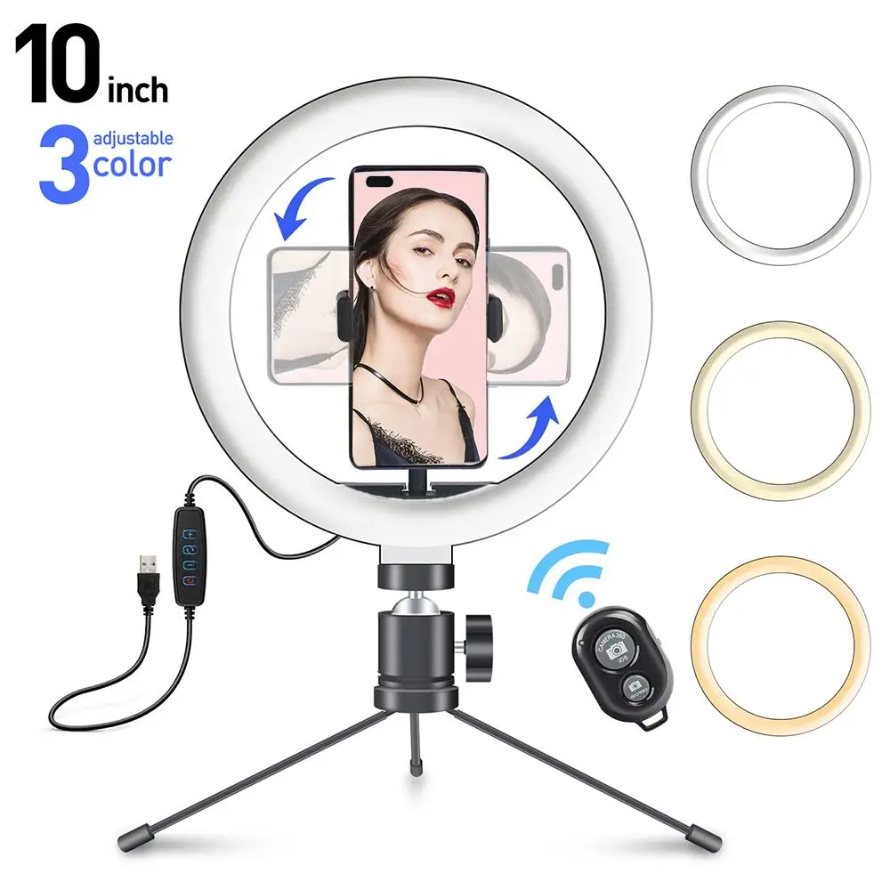 10-in Selfie Ring Light with Tripod Stand Phone Holder 3 Colors Dimmable Beauty Lightfor Live Streaming/Makeup/YouTube Video
10-in Selfie Ring Light with Tripod Stand Phone Holder 3 Colors Dimmable Beauty Lightfor Live Streaming/Makeup/YouTube Video