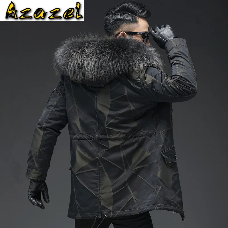 

Парка Azazel мужская с подкладкой из натурального кроличьего меха, теплая зимняя куртка с воротником из меха енота и собаки
