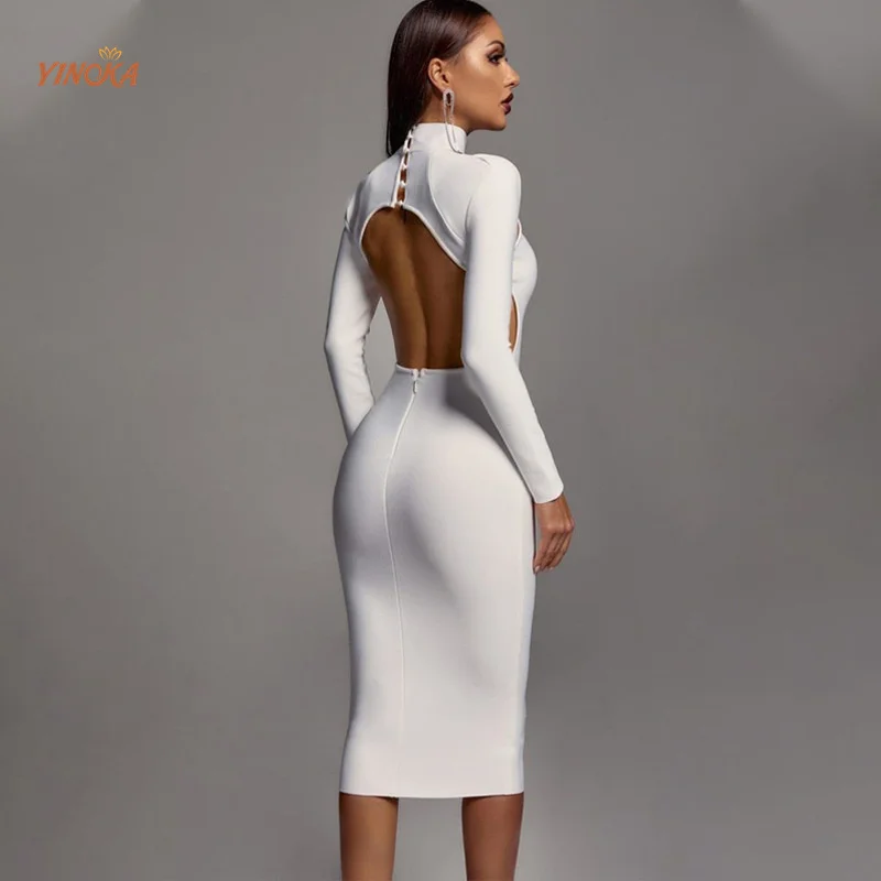 Yinoka high neck bandage bodycon women dress black white backless sexy dinner club party fashion girl clothing
Yinoka high neck bandage bodycon women dress black white backless sexy dinner club party fashion girl clothing