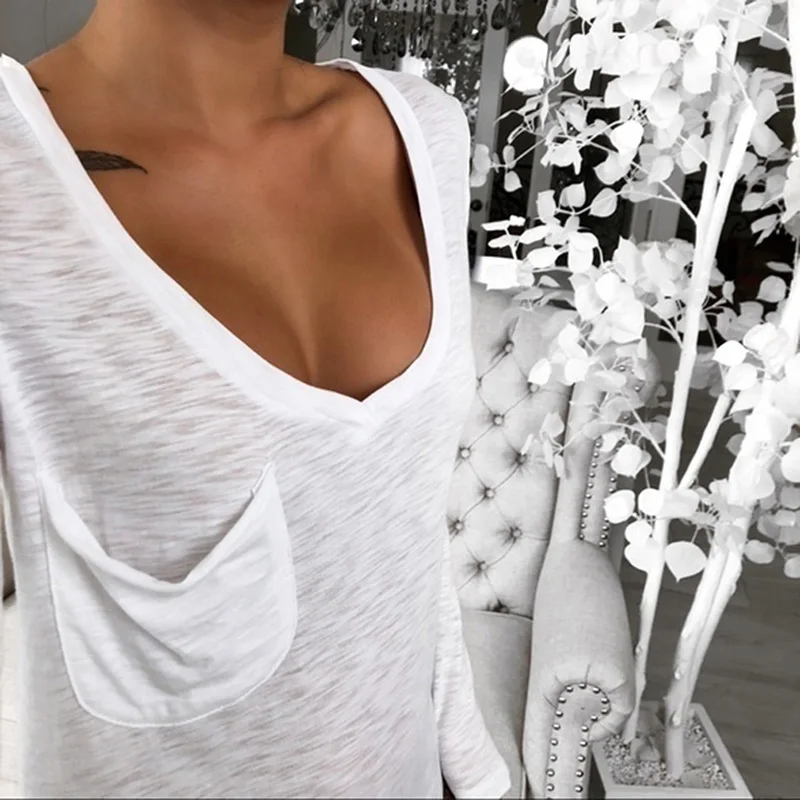 Casual Long Shirts Top 2021 Spring New Women's T-shirts With Pocket Female Solid Loose Tee Shirt Big Sizes 2XL Deep V-Neck Shirt
Casual Long Shirts Top 2021 Spring New Women's T-shirts With Pocket Female Solid Loose Tee Shirt Big Sizes 2XL Deep V-Neck Shirt