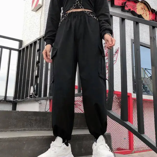 Hip Hop Solid Cargo Pants Women Black High Waist Pocket Trousers Streetwear Womens Joggers Sweatpants Autumn Dance Pants Girls
Hip Hop Solid Cargo Pants Women Black High Waist Pocket Trousers Streetwear Womens Joggers Sweatpants Autumn Dance Pants Girls