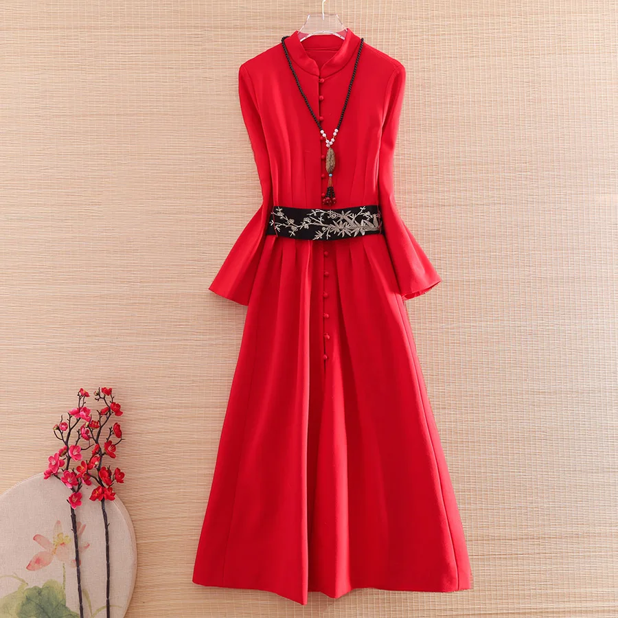 Chinese Style Women Belt Dress Autumn Royal Embroidery Floral Vintage Elegant Slim Lady Luxurious Party Dress S-XXL
Chinese Style Women Belt Dress Autumn Royal Embroidery Floral Vintage Elegant Slim Lady Luxurious Party Dress S-XXL