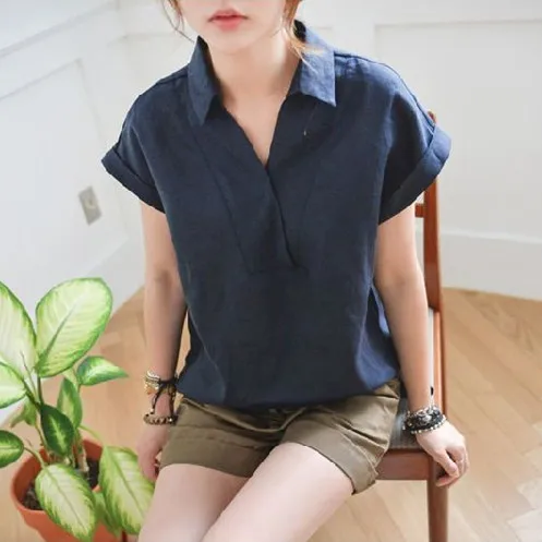 Vogue V-neck Cotton and Linen Female Shirt Casual Lapel Solid Color Women's Blouse Summer All-matched Tunic Shirt
Vogue V-neck Cotton and Linen Female Shirt Casual Lapel Solid Color Women's Blouse Summer All-matched Tunic Shirt