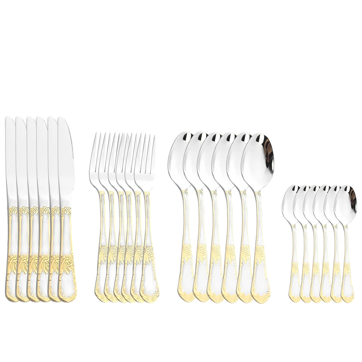 24PCS Vintage Gold Cutlery Set 18/10 Stainless Steel Tableware Set Knife Fork Tea Spoon Dinnerware Silverware Kitchen Flatware
24PCS Vintage Gold Cutlery Set 18/10 Stainless Steel Tableware Set Knife Fork Tea Spoon Dinnerware Silverware Kitchen Flatware