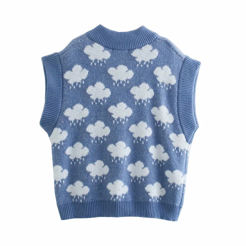 Spring and Autumn Women's Casual Printed V-neck Sleeveless Sweater 
Spring and Autumn Women's Casual Printed V-neck Sleeveless Sweater
