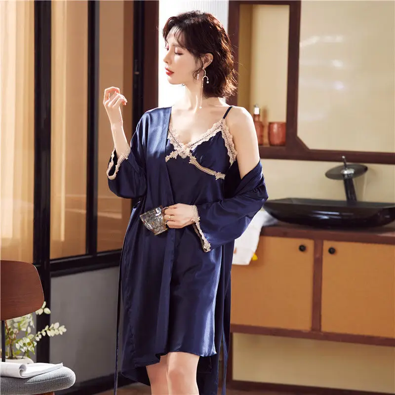 Pajama Sets Summer Robes for Women Sexy V-Neck Lace Nightgown Female Ice Silk Thin Hanging Skirt Bathrobe Summer 2 Piece Set
Pajama Sets Summer Robes for Women Sexy V-Neck Lace Nightgown Female Ice Silk Thin Hanging Skirt Bathrobe Summer 2 Piece Set