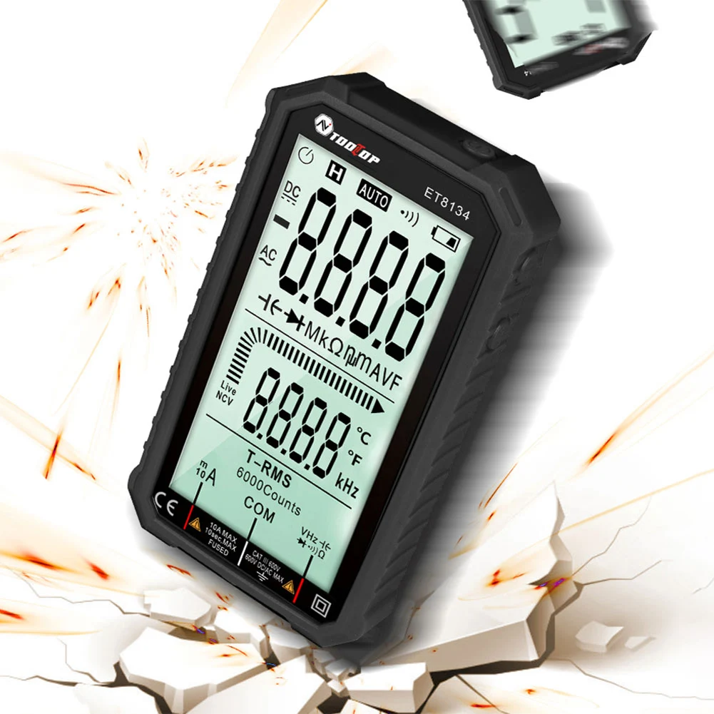 ET8134 NCV Digital Multimeter LCD Backlight Auto Range 6000 Count AC DC Voltmeter Ammeter Ohm Voltage Tester Capacitance Meter
ET8134 NCV Digital Multimeter LCD Backlight Auto Range 6000 Count AC DC Voltmeter Ammeter Ohm Voltage Tester Capacitance Meter