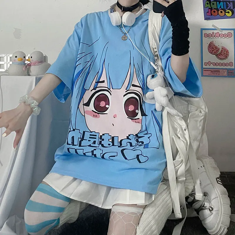 Summer Ladies T-Shirt Cartoon Cute Girl Printing Oversized T-Shirt Blue Harajuku Y2k Japanese Casual Short-Sleeved T-Shirt Women
Summer Ladies T-Shirt Cartoon Cute Girl Printing Oversized T-Shirt Blue Harajuku Y2k Japanese Casual Short-Sleeved T-Shirt Women