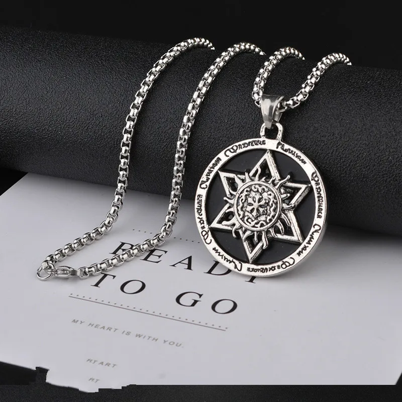 

Black disc hexagram Pendant Necklace Stainless Steel Fashion Hiphop Chain Men Women Disco Rap Jewelry Rock Band Nightclub Bar