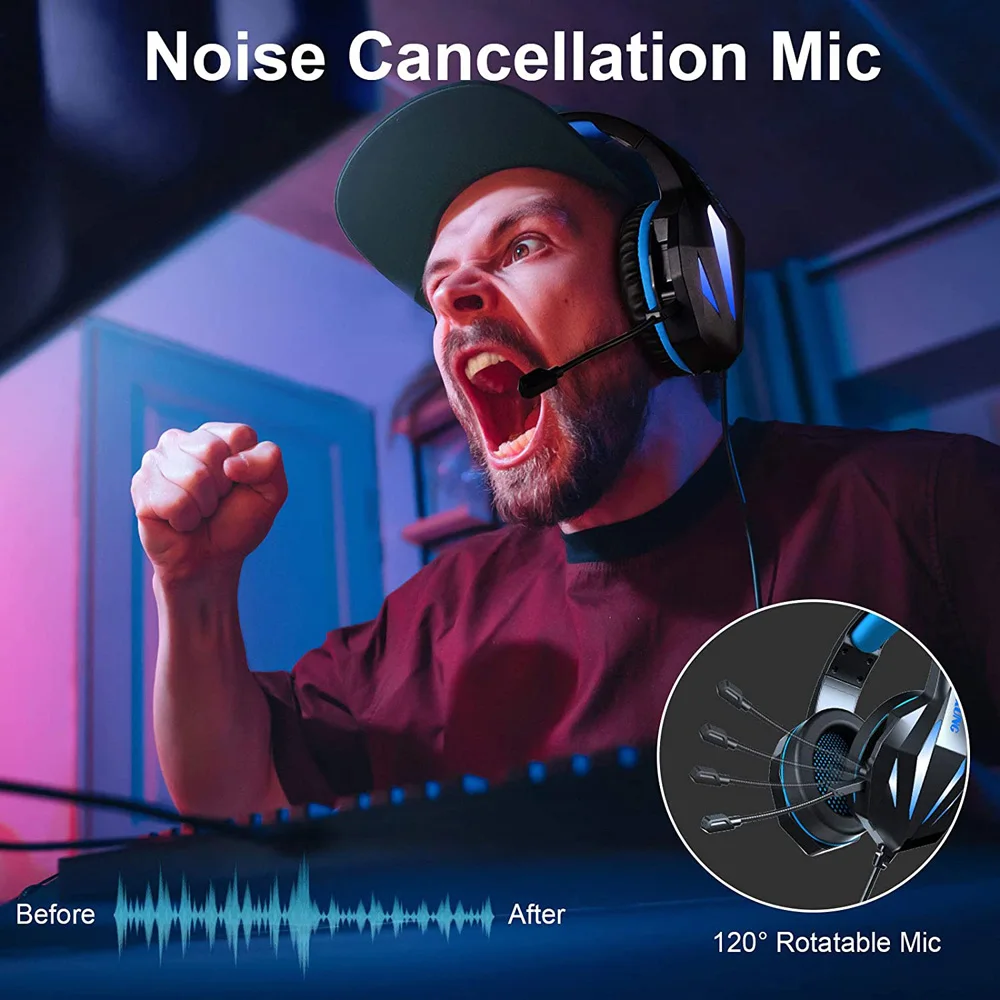 Gaming Headset with Microphone Wire Noise Cancelling LED Light Bass Surround Over Ear Headphones for PS4/Xbox One/PC
Gaming Headset with Microphone Wire Noise Cancelling LED Light Bass Surround Over Ear Headphones for PS4/Xbox One/PC