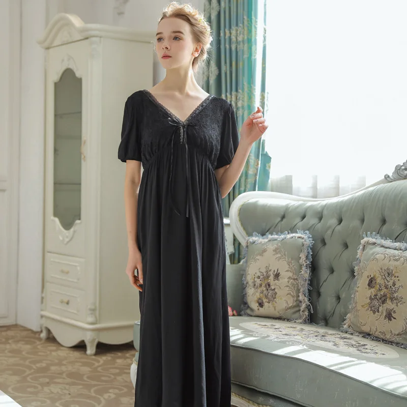 Retro Court Nightgown Female Summer V Collar Lace Long Short-sleeved Nightwear Women Princess Sleepwear Girl Soft Pajamas H5563
Retro Court Nightgown Female Summer V Collar Lace Long Short-sleeved Nightwear Women Princess Sleepwear Girl Soft Pajamas H5563